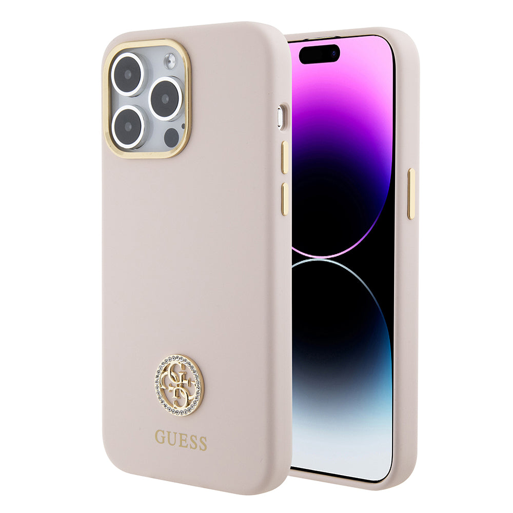Husa pentru Apple iPhone 15 Pro Max, Guess, 4G Strass Metal Logo, Roz