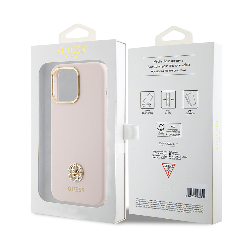 Husa pentru Apple iPhone 15 Pro Max, Guess, 4G Strass Metal Logo, Roz