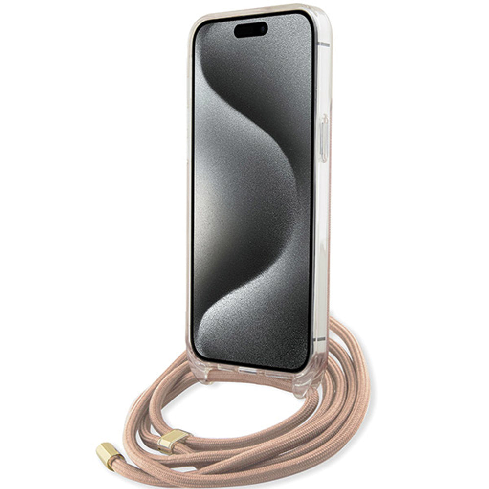 Husa pentru Apple iPhone 15 Pro Max, Guess, Crossbody Cord 4G Print, Roz