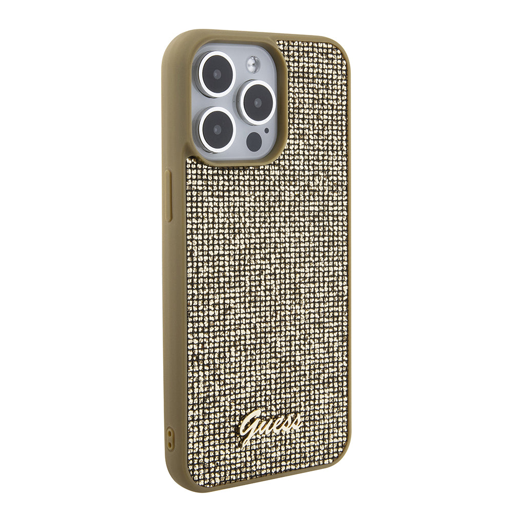 Husa pentru Apple iPhone 15 Pro Max, Guess, Disco Metal Script, Aurie