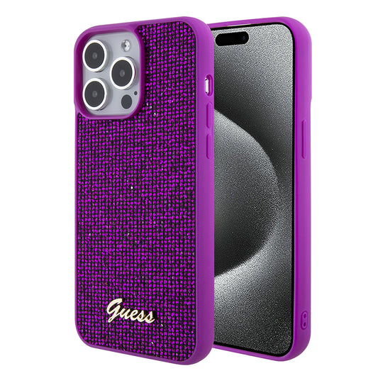 Husa pentru Apple iPhone 15 Pro Max, Guess, Disco Metal Script, Fucsia