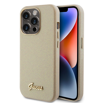 Husa pentru Apple iPhone 15 Pro Max, Guess, Glitter Glossy Script, Bej
