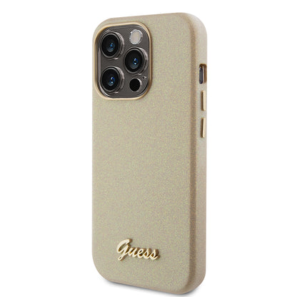 Husa pentru Apple iPhone 15 Pro Max, Guess, Glitter Glossy Script, Bej