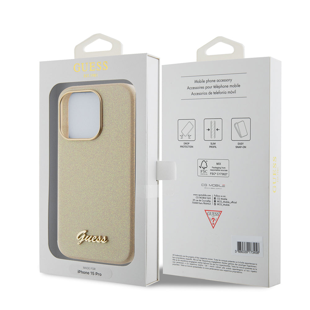 Husa pentru Apple iPhone 15 Pro Max, Guess, Glitter Glossy Script, Bej
