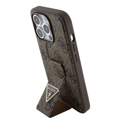 Husa pentru Apple iPhone 15 Pro Max, Guess, Grip Stand 4G Triangle Strass, Maro