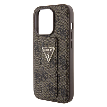 Husa pentru Apple iPhone 15 Pro Max, Guess, Grip Stand 4G Triangle Strass, Maro