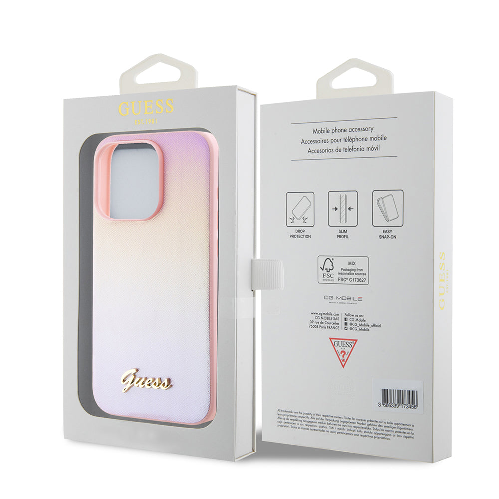 Husa pentru Apple iPhone 15 Pro Max, Guess, Iridescent Metal Script, Roz