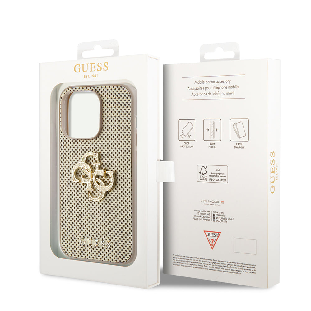 Husa pentru Apple iPhone 15 Pro Max, Guess, Perforated 4G, Aurie