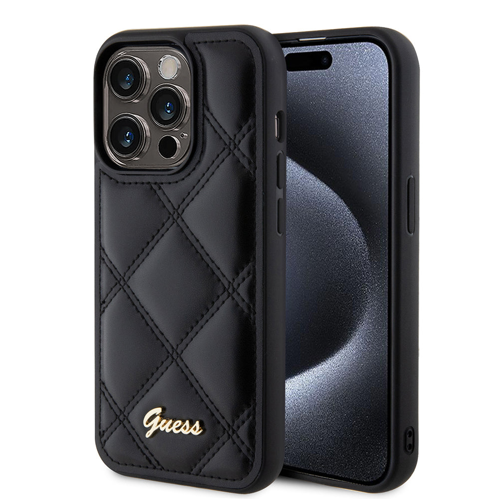 Husa pentru Apple iPhone 15 Pro Max, Guess, Quilted Metal Logo, Neagra