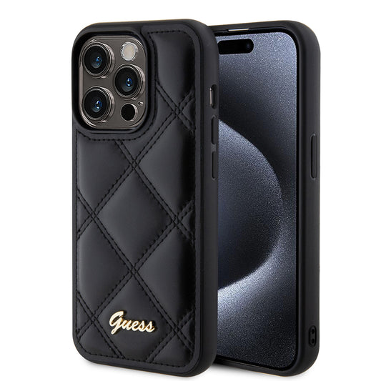 Husa pentru Apple iPhone 15 Pro Max, Guess, Quilted Metal Logo, Neagra