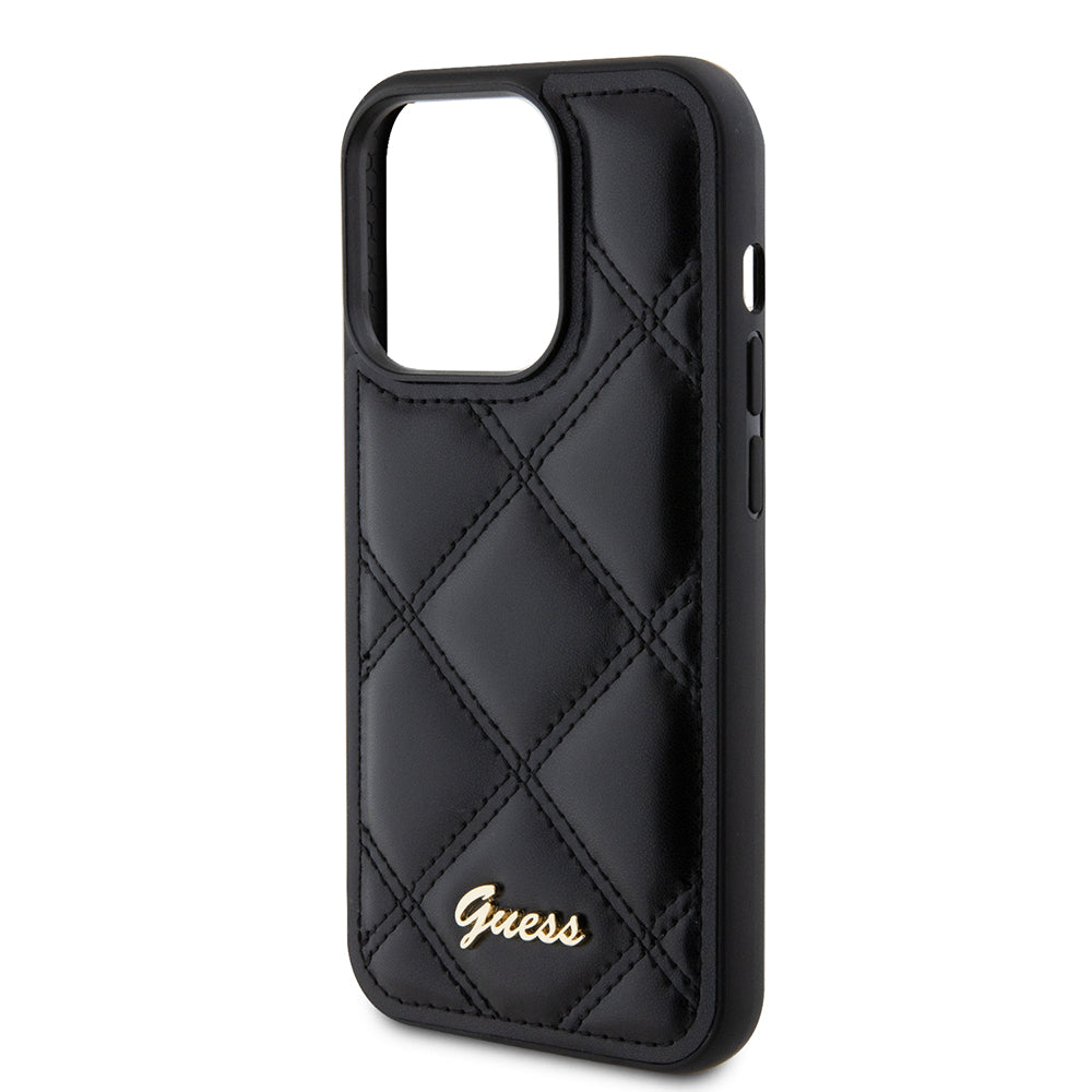 Husa pentru Apple iPhone 15 Pro Max, Guess, Quilted Metal Logo, Neagra