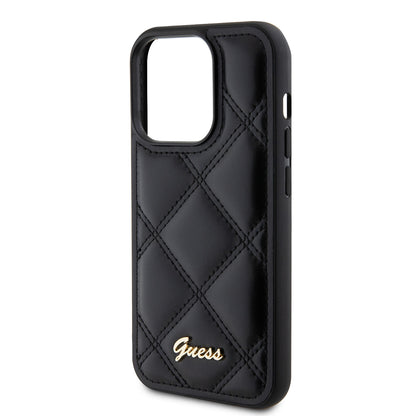 Husa pentru Apple iPhone 15 Pro Max, Guess, Quilted Metal Logo, Neagra