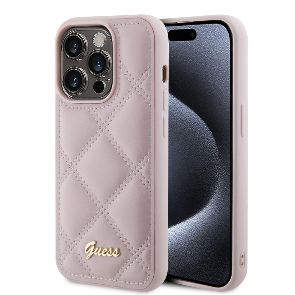 Husa pentru Apple iPhone 15 Pro Max, Guess, Quilted Metal Logo, Roz