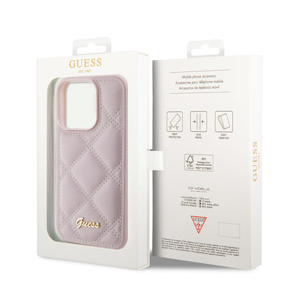 Husa pentru Apple iPhone 15 Pro Max, Guess, Quilted Metal Logo, Roz