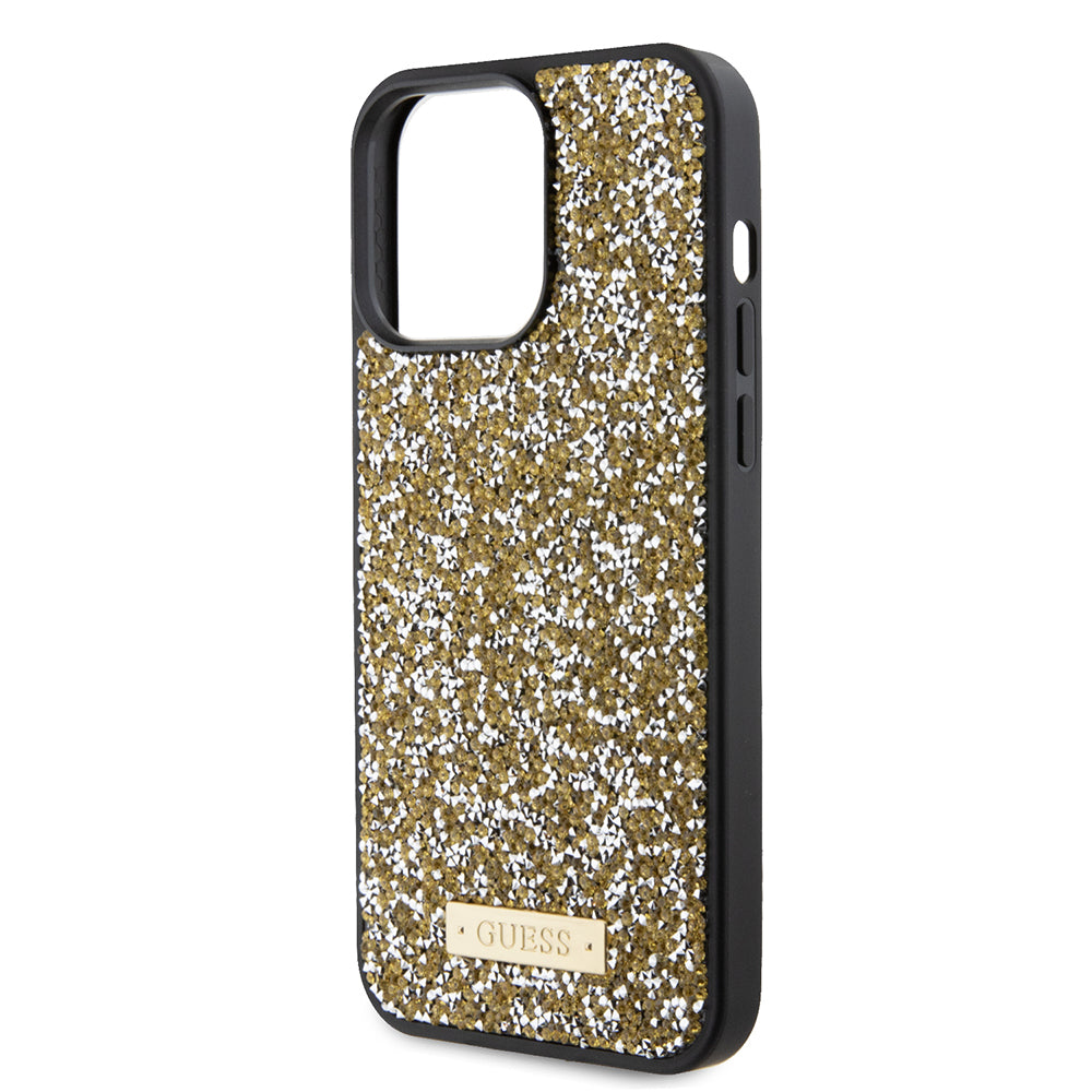 Husa pentru Apple iPhone 15 Pro Max, Guess, Rhinestone Metal Logo, Galbena