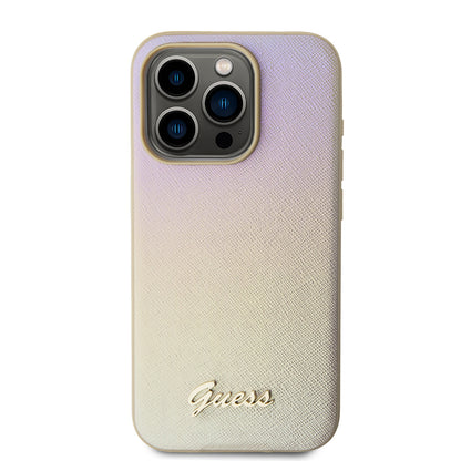 Husa pentru Apple iPhone 15 Pro Max, Guess, Saffiano Iridescent Script, Aurie