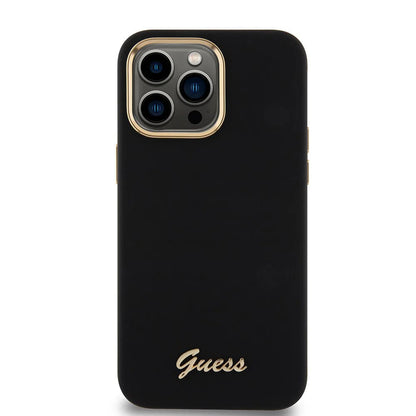 Husa pentru Apple iPhone 15 Pro Max, Guess, Script Metal Logo & Frame, Neagra