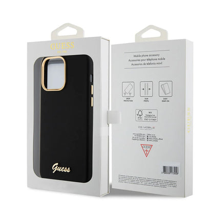 Husa pentru Apple iPhone 15 Pro Max, Guess, Script Metal Logo & Frame, Neagra