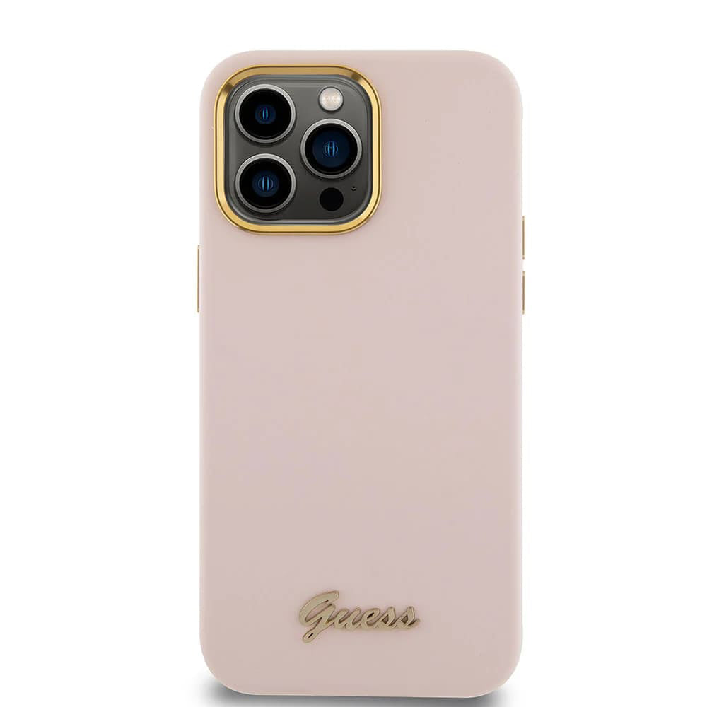 Husa pentru Apple iPhone 15 Pro Max, Guess, Script Metal Logo & Frame, Roz Deschis