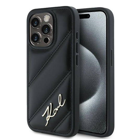 Husa pentru Apple iPhone 15 Pro Max, Karl Lagerfeld, Diagonal Quilted Script, Neagra