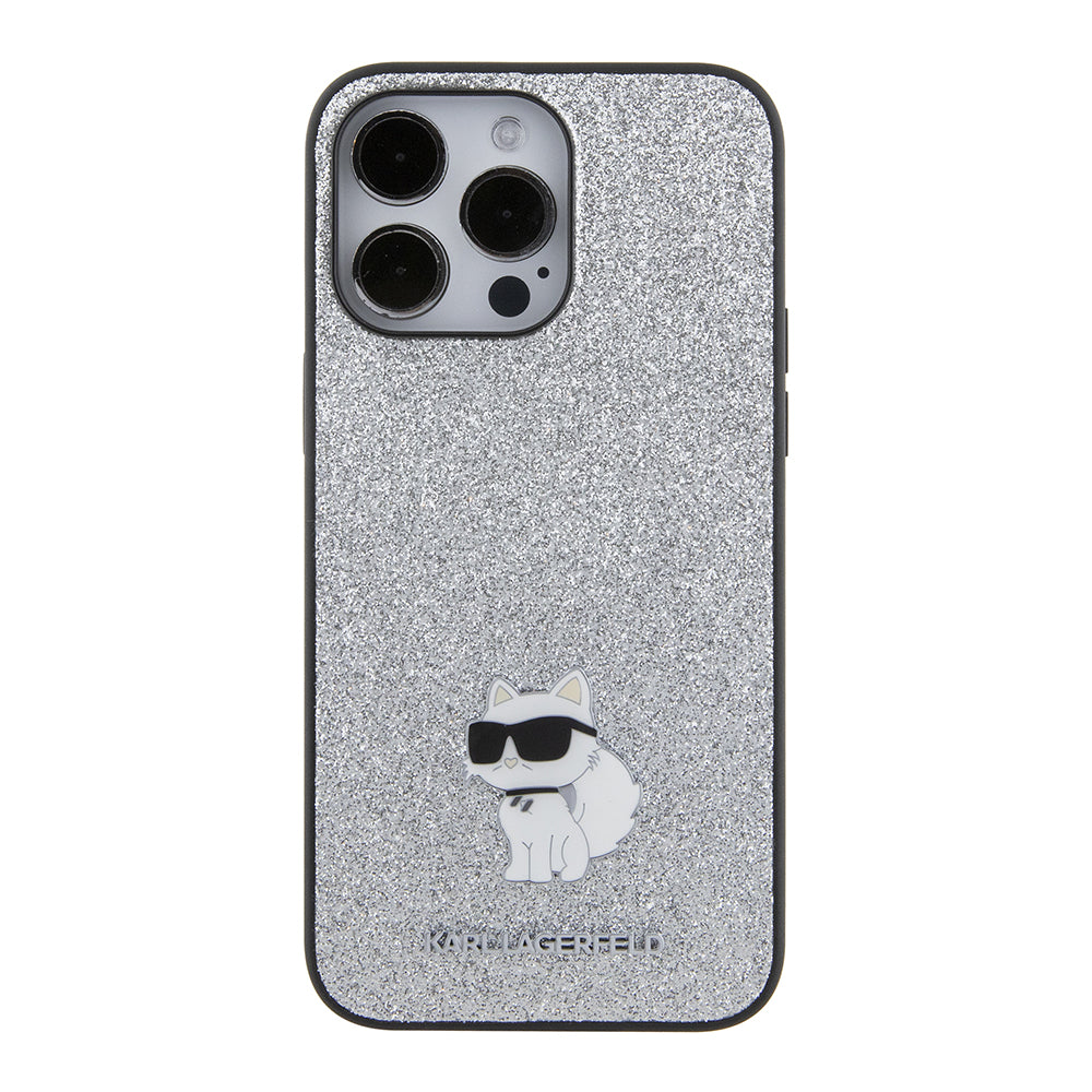 Husa pentru Apple iPhone 15 Pro Max, Karl Lagerfeld, Glitter Fixed Choupette Logo, Argintie