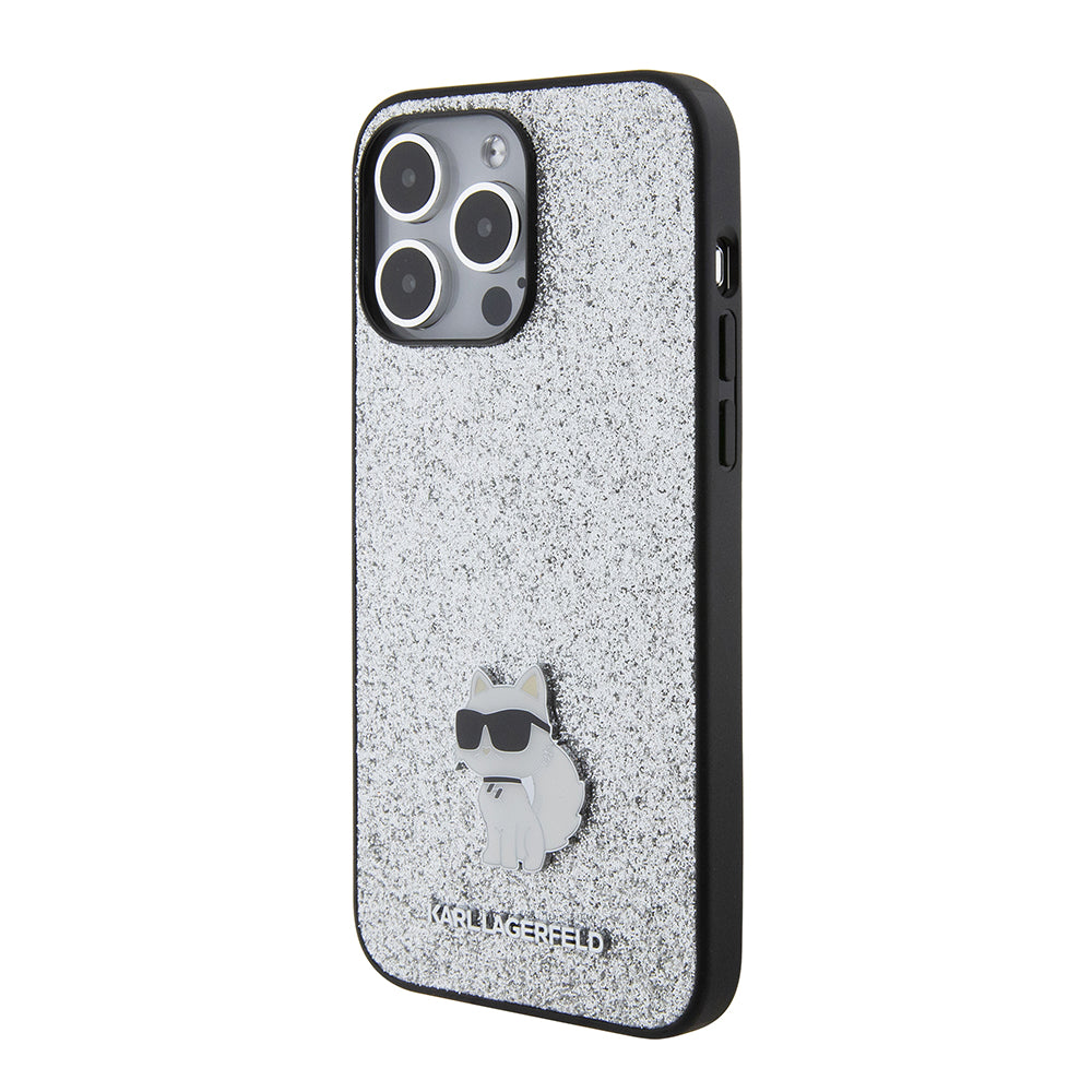 Husa pentru Apple iPhone 15 Pro Max, Karl Lagerfeld, Glitter Fixed Choupette Logo, Argintie