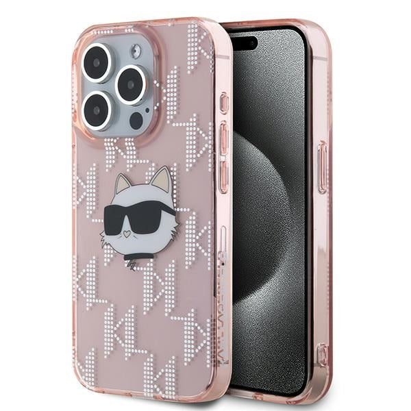 Husa pentru Apple iPhone 15 Pro Max, Karl Lagerfeld, IML Luxury Monogram Choupette's Head, Roz