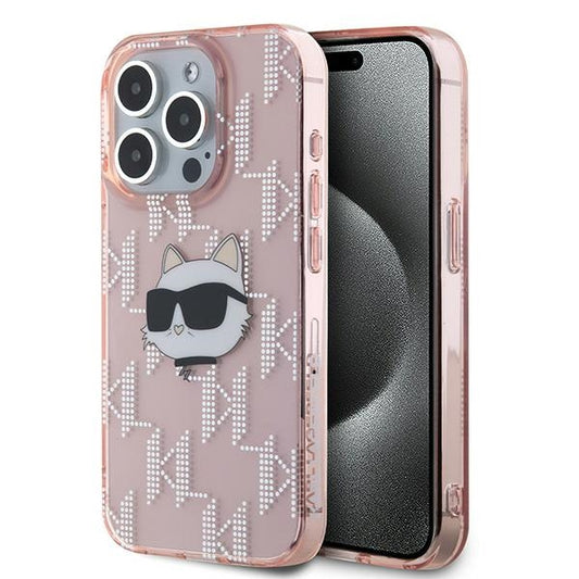 Husa pentru Apple iPhone 15 Pro Max, Karl Lagerfeld, IML Luxury Monogram Choupette's Head, Roz