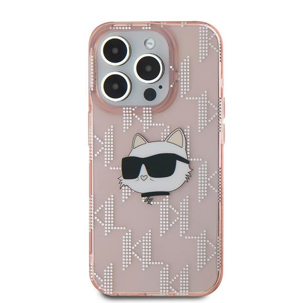 Husa pentru Apple iPhone 15 Pro Max, Karl Lagerfeld, IML Luxury Monogram Choupette's Head, Roz
