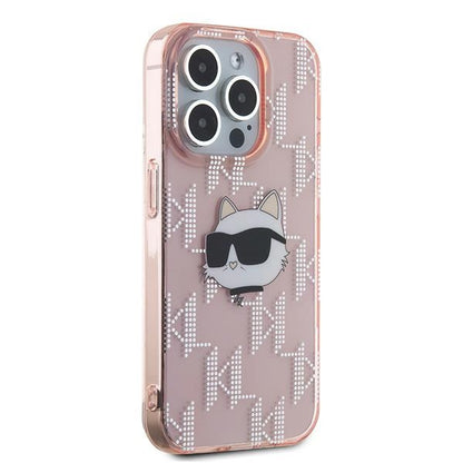 Husa pentru Apple iPhone 15 Pro Max, Karl Lagerfeld, IML Luxury Monogram Choupette's Head, Roz