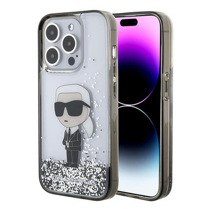 Husa pentru Apple iPhone 15 Pro Max, Karl Lagerfeld, Liquid Glitter Ikonik Karl, Transparenta