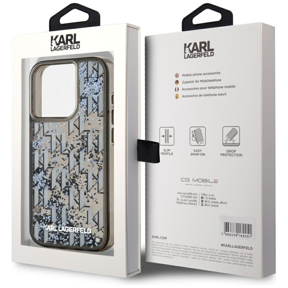 Husa pentru Apple iPhone 15 Pro Max, Karl Lagerfeld, Liquid Glitter Monogram, Neagra