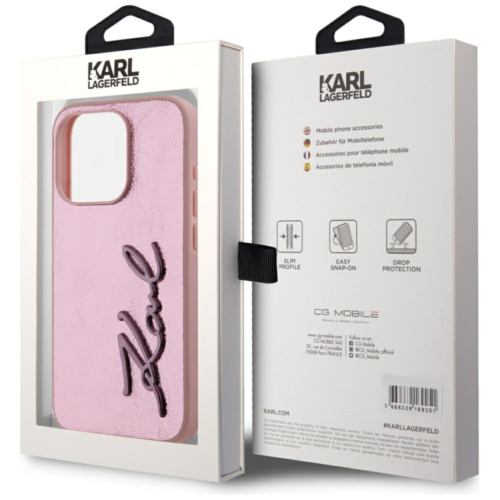 Husa pentru Apple iPhone 15 Pro Max, Karl Lagerfeld, Metal Signature, Roz