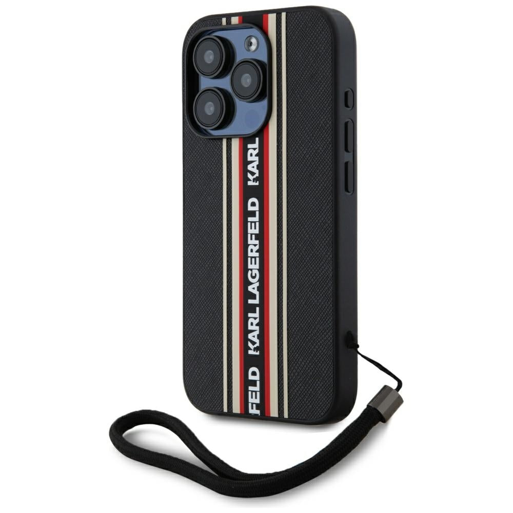 Husa pentru Apple iPhone 15 Pro Max, Karl Lagerfeld, Saffiano Athleisure Stripes with Strap, Rosie