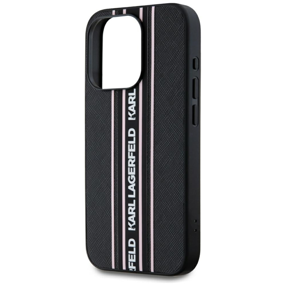 Husa pentru Apple iPhone 15 Pro Max, Karl Lagerfeld, Saffiano Athleisure Stripes with Strap, Roz