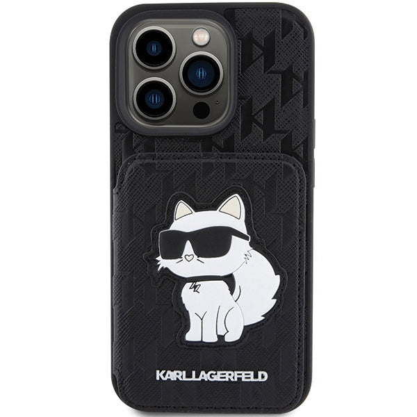 Husa pentru Apple iPhone 15 Pro Max, Karl Lagerfeld, Saffiano Cardslots and Stand Monogram Choupette, Neagra