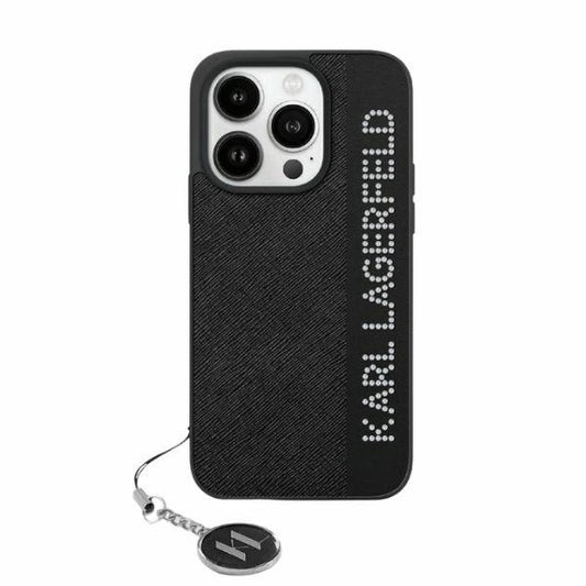 Husa pentru Apple iPhone 15 Pro Max, Karl Lagerfeld, Saffiano Rhinestones & Charm, Neagra