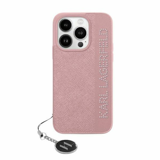 Husa pentru Apple iPhone 15 Pro Max, Karl Lagerfeld, Saffiano Rhinestones & Charm, Roz