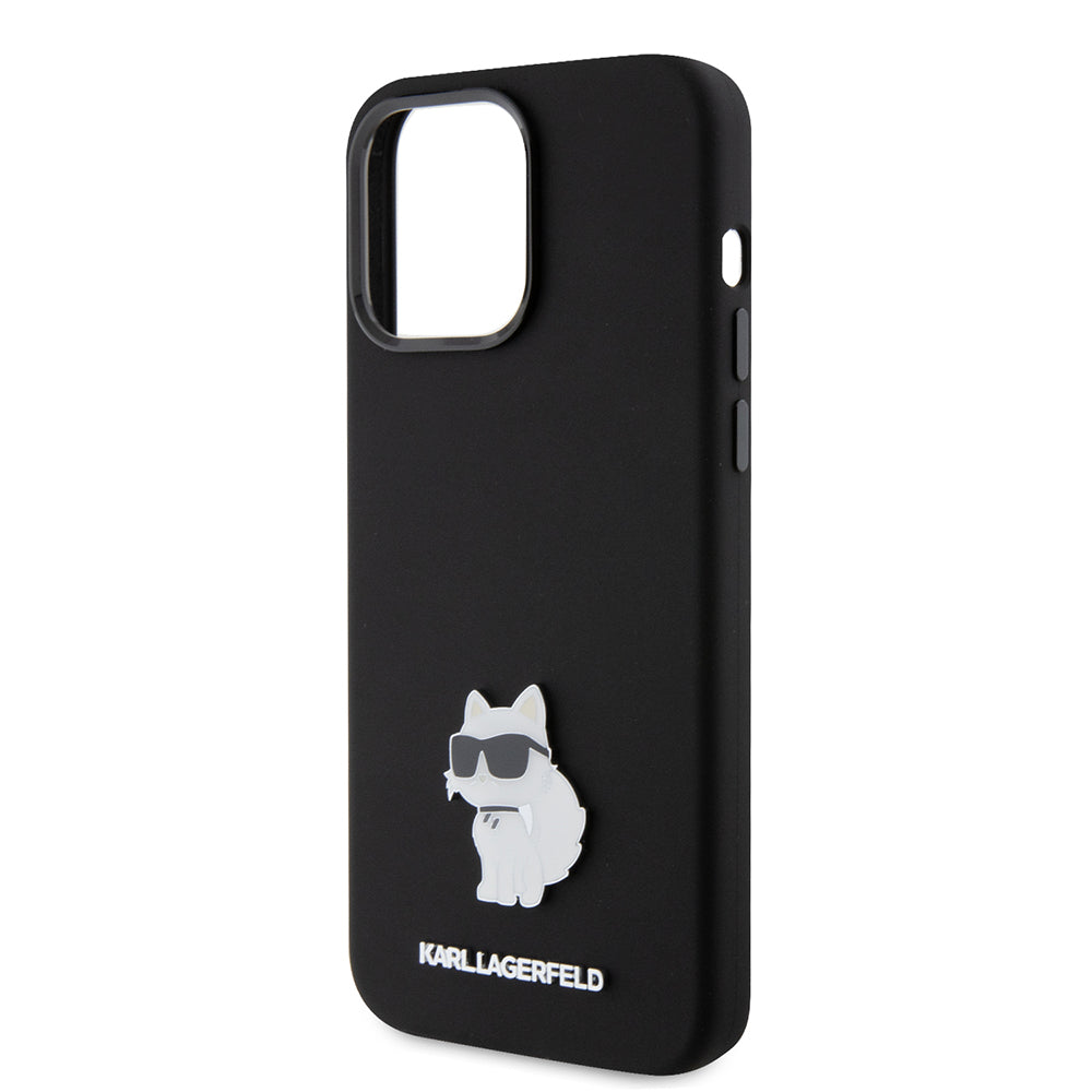 Husa pentru Apple iPhone 15 Pro Max, Karl Lagerfeld, Silicone Choupette Metal, Neagra