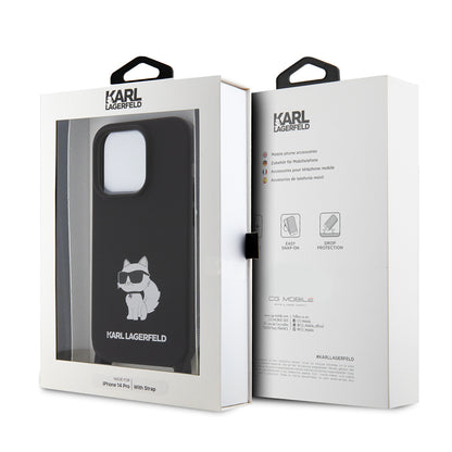 Husa pentru Apple iPhone 15 Pro Max, Karl Lagerfeld, Silicone Crossbody Choupette, Neagra