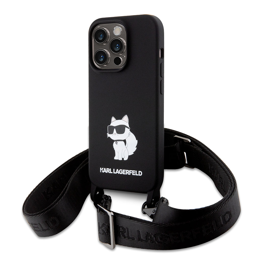 Husa pentru Apple iPhone 15 Pro Max, Karl Lagerfeld, Silicone Crossbody Ikonik Karl, Neagra