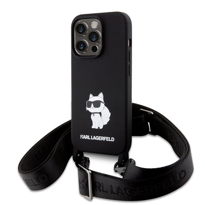 Husa pentru Apple iPhone 15 Pro Max, Karl Lagerfeld, Silicone Crossbody Ikonik Karl, Neagra