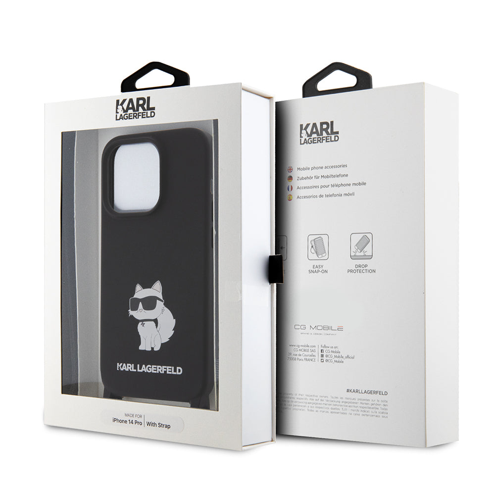 Husa pentru Apple iPhone 15 Pro Max, Karl Lagerfeld, Silicone Crossbody Ikonik Karl, Neagra