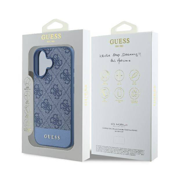 Husa pentru Apple iPhone 16, Guess, 4G Bottom Stripe, Albastra