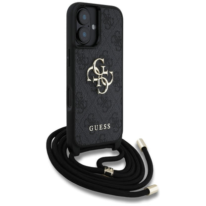 Husa pentru Apple iPhone 16, Guess, 4G CBDY Big Logo with Cord Strap, Neagra