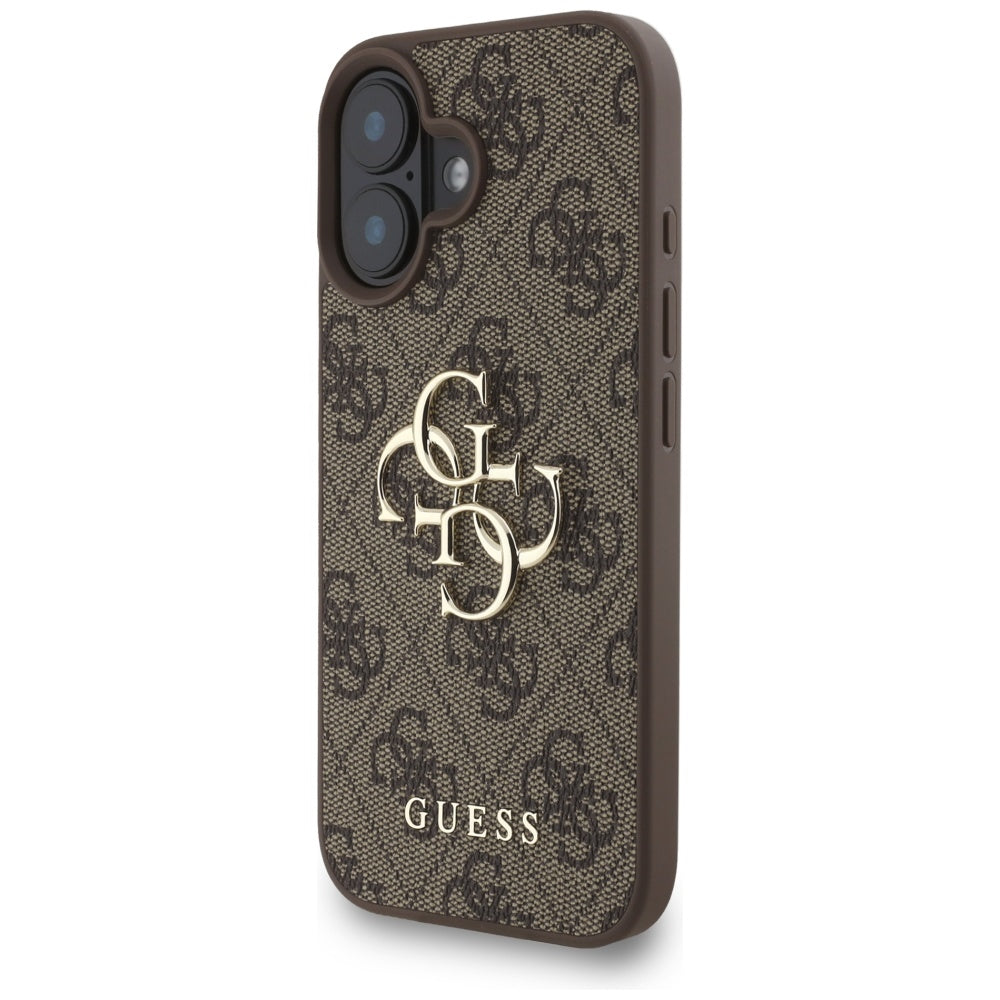 Husa pentru Apple iPhone 16, Guess, 4G Classic Logo with Strap, Maro