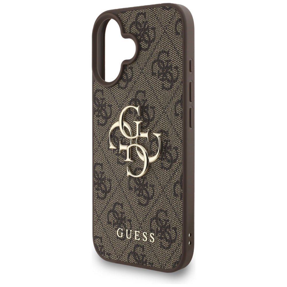 Husa pentru Apple iPhone 16, Guess, 4G Classic Logo with Strap, Maro