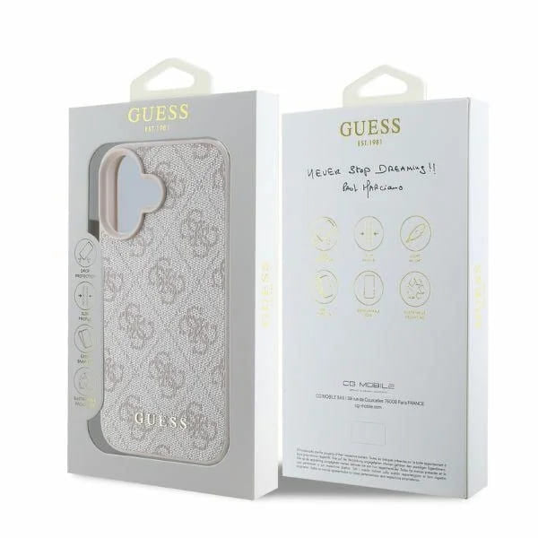 Husa pentru Apple iPhone 16, Guess, 4G Classic, Roz