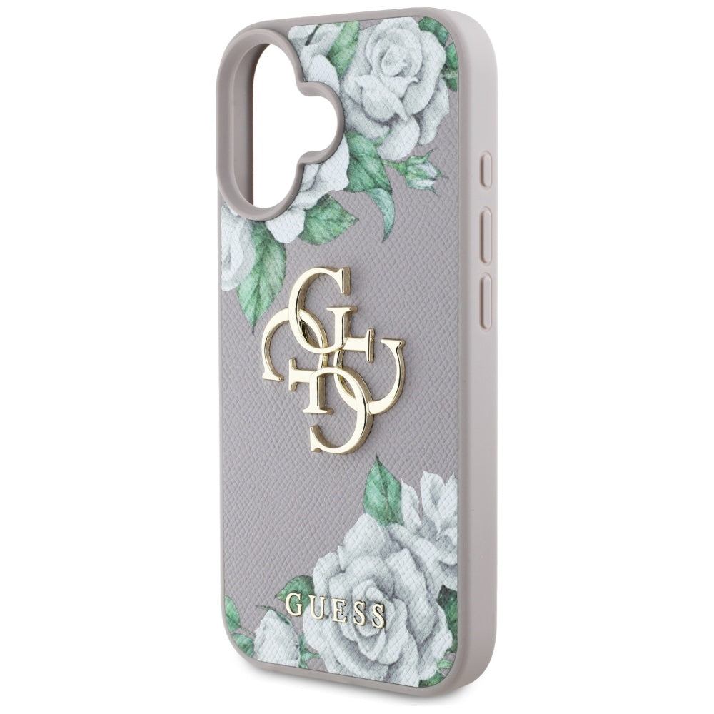 Husa pentru Apple iPhone 16, Guess, 4G Grained Roses Big Logo, Mov
