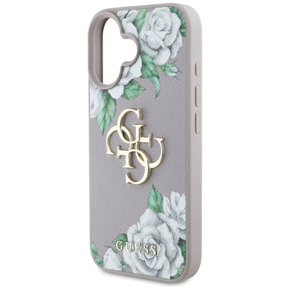 Husa pentru Apple iPhone 16, Guess, 4G Grained Roses Big Logo, Mov